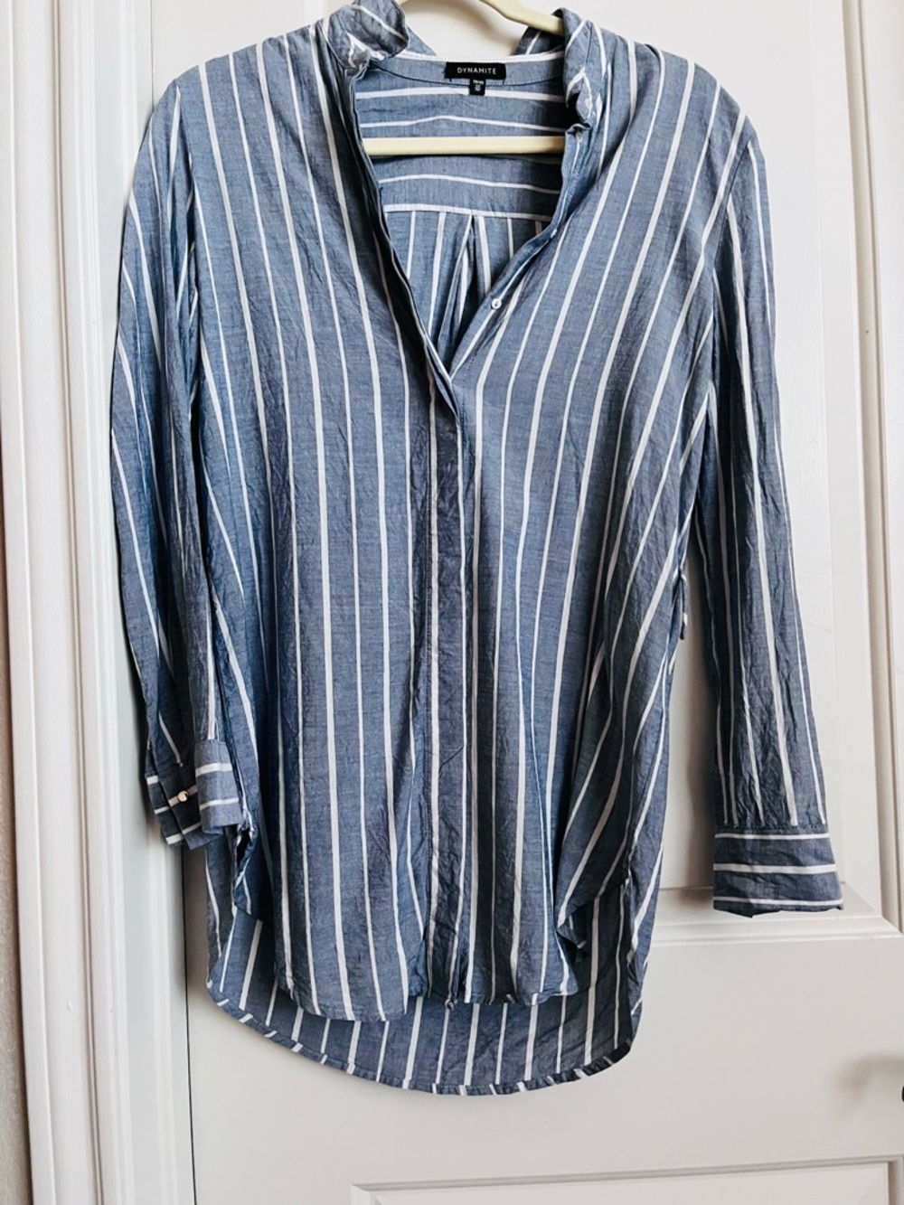 Dynamite Blue Stripe Button-Front Women's top tunic